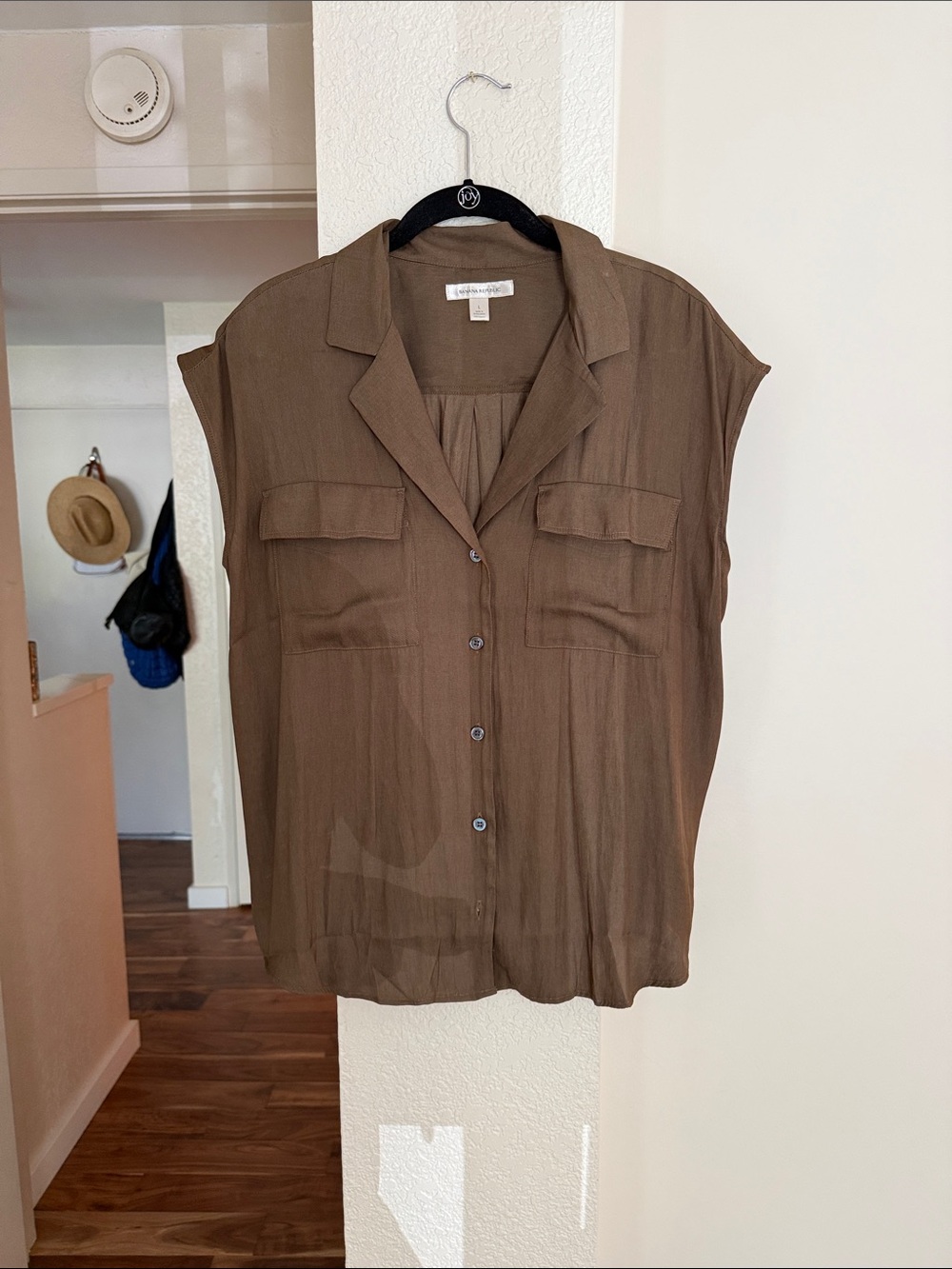 Banana Republic Brown Button-Down Cap Sleeve Utility Shirt